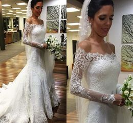 vestios de novia lace wedding dresses long sleeves off shoulders wedding gowns button back bridal dresses with sweep train