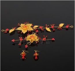 Red Chinese bride headdress costume show hair clothing accessories Jewellery Wedding Toast dress Wo flower