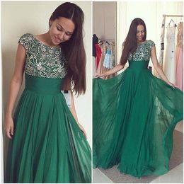 Dark Green Chiffon Evening Dresses 2016 Paolo Sebastian Dresses Party Evening Gowns Crystals Beaded Pleated Formal Prom Dress Chiffon