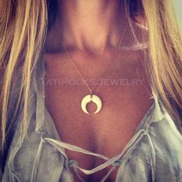 Miaggio Boho oro / argento colore imitazione plastica imitazione avorio luna pendente catena clavicola collana donna moda fascino accessorio gioielli