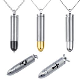 Fashion Titanium Steel Urn Lockets Necklaces Cremation Case Perfume Bottle Bullet Openable Pill Pendant Ashes Beads Chain Necklace For Men Women Jewelry Gifts