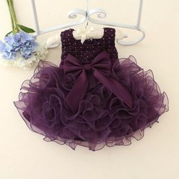 -Vestidos de tutu para bebés grandes bowknot niñas princesa vestido de fiesta moda dulce estilo Deep Purple traje de los niños aptos 1-4age ab2835