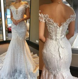 Sexy Mermaid Wedding Dress China Lace Applique Beads Sweetheart Neck Sweep Train Illusion Custom Made Wedding Dresses Bridal Gowns