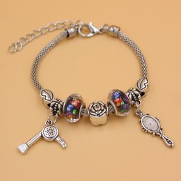 Free Shipping New Arrival Charm Bracelet European Bead PDR Mirror Charm Hair Stylist Hair Dryer Charm Bracelet Jewellery Wholesale