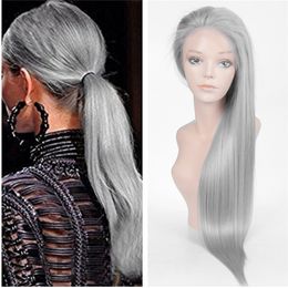 Grey Human Hair Front Lace Wig Sliver Grey Free Side Part Full Lace Wig Russian Virgin 100% Human Hair For Black Women