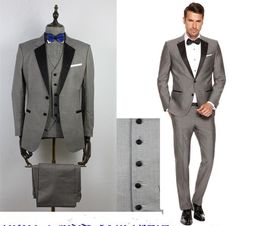 Costumes Pour Hommes Gris Personnalisé Noir Revers Slim Fit Costumes De Mariage Pour Le Marié Garçons D Honneur Prom Costumes Décontractés Veste