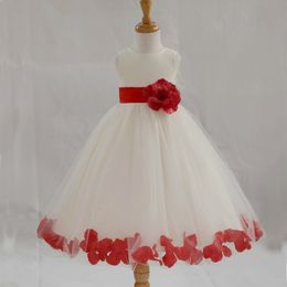 Lovely Custom Made Flowergirl Dress Ball Gown A Line Jewel Handmade Flower Sash Bow Petals Girls Gown