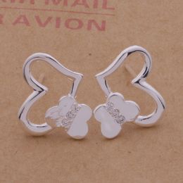 Fashion (Jewelry Manufacturer) 20 pcs a lot Heart Butterfly diamond earrings 925 sterling silver jewelry factory price not Dangle Fashion