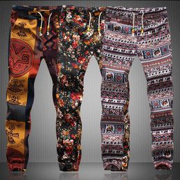 Summer Style Wholesale-new Sport Men Special Offer Harem Pants Floral Print Cotton Linen Strip Elastic Waist Mens Joggers Sweatpants 2024 New s
