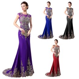 Saudi Arabic Purple Long Evening Dresses 2019 Custom Made LX039 Jewel Neck Golden Appliques Beaded Sheath Floor Length Formal Occasion Dress