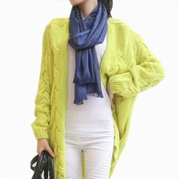 Wholesale- New Arrival 2015 Fashion Spring Autumn Winter Women Knitted Cardigan Women's Casual Long Sweater 4 Candy Colors A212