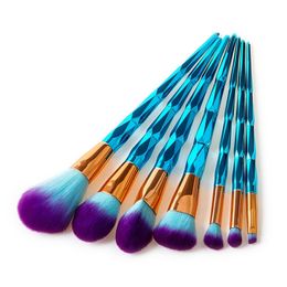 7 10 pcs/set Spiral Diamond Makeup Brushes Professional Make up Brushes with Blue Diamond Handle Makeup Brush Kit for Face Makeup Eyeshadow