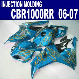 Customize fairing kit for HONDA Injection molding CBR 1000 RR 06 07 yellow flames in blue CBR1000RR 2006 2007 ABS fairings set AQ79