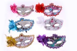 Venetian Style Mask Mardi Gras Masquerade Costume Balls, Prom Party Lace Flower Rhinestone Fantasy Masks (Assorted Colors)