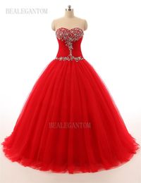 2017 New Sexy Red Quinceanera Dresses Ball Gowns With Beads Crystals Lace Up Sweet 16 Dresses 15 Year Prom Gowns QS1100