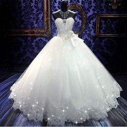 High Quality Real Photo Bling Bling Crystal Wedding Dresses Back Bandage Tulle Appliques Floor-Length Ball Gown Wedding Gowns