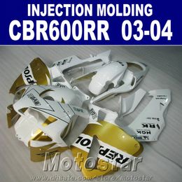 Free Customize Injection Mold for HONDA CBR 600RR fairings 2003 2004 golden white 03 04 CBR600RR ABS fairing set+Free cowl HCE4