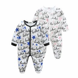 2018 Newborn Children Winter Jumpsuit Kids Clothing Cotton Blend Baby Costume Christmas Baby Brother And Sister Letter Star Jumpsuit