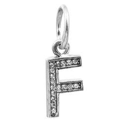 Letter F Dangle with Clear CZ 006 100% 925 Sterling Silver Beads Fit Pandora Charms Bracelet Authentic DIY Fashion Jewelry