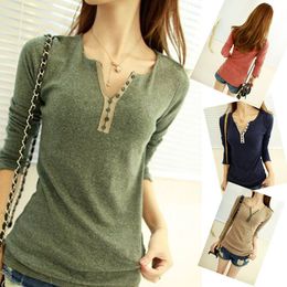 2014 Hot Selling Brand New Women's Tops Tee Long Sleeve T Autumn Underwear Shirts for Women V-neck Knit Shirt Free Size