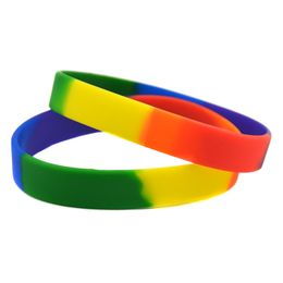 100PCS Gay Pride Silicone Rubber Bracelet Trendy Decoration Rainbow Colours Segmented Adult Size for Promotion Gift