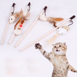 Cat Toys Interactive With Bells Funny Wood Stick Dangle Mouse Ball with Feather Pets Play Toys