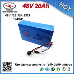 Rechargeable PVC cased 1000W 48V 20Ah Li-ion Battery Pack for E bike Scooter built in 18650 cell 30A BMS + 54.6V 2A Charger