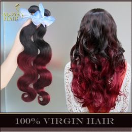 Ombre Peruvian Virgin Human Hair Weaves Body Wave Two Toned 1B/99J Burgundy Wine Red Peruvian Hair Bundles Ombre Human Hair Extensions 4Pcs