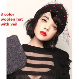 Women's Fashion Knitted Cap women Beanies with veil Warm Hat Casual Beanies Wool Hats knitted Beanies ouc2107