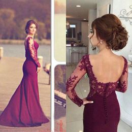 Gorgeous Colourful Wedding Dresses Illusion Long Sleeves Prom Gowns Lace Appliques Grape Purple Formal Evening Dress Sweetheart Neckline