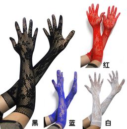 Cheap 3 Colors Long Lace Bridal Gloves About Elbow Length Full Finger Wedding Gloves White And Black Formal Party Long Glove240e