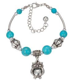 DHL Women Bohemian Bracelets Owl Elephant Butterfly Peace Turquoise Beaded Silver Plated Handmade Charm Bracelet Jewelry Gifts for Women