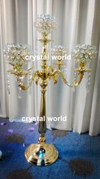 Hot!! tall elegant gold Colour Wedding crystal Candelabra on Sale , Decorative tall candelabra Centrepiece for wedding decoration