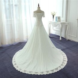 Vintage Lace Wedding Dresses Court Train Strapless Lace-up Back Lace Bridal Gowns Plus Size vestido de novia