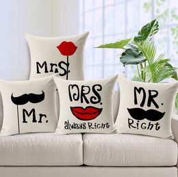 creative mr and mrs cushion cover red rose sofa chair throw pillow case modern love funda cojin couple cojines