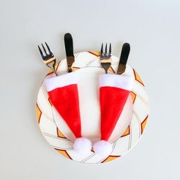 Julklappar bestickshållare gaffelsked pocket Jul dekorpåse kniv gaffel set cover christmas supplies mini santa hatt