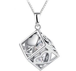 -Collana austriaca con diamanti austriaco Magic Love Cube Crystal Cubic Zircon 925 Sterling Silver Collane per abiti da sposa Set Party