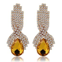 Fashion gold Wedding Earrings Long Crystal Water Drop Big Earrings for Women Brides Vintage chandelier earrings Sapphire earrings Free DHL