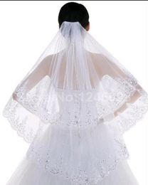Hot Selling In Stock Two Layer White Ivory Wedding Bridal Veils With Applique Edge Tulle Romantic Veil Wedding Accessories Bridal LY0520