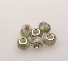 MIC 100pcs Silver Core Endearing Flower Murano Glass Beads Fit Charms Bracelets 14 x 10mm Jewellery DIY free shipping (375)