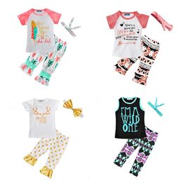 Fashion Girls Clothing Sets Summer Cotton T Shirt + Pants + Headband 3PCS Baby Girls Clothes Set Kids Clothing Boutique Girls Set 7 Styles