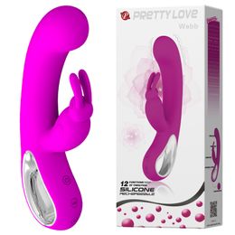 Pretty Love Sex Products For Woman 12 Speed G-spot Massage Rod With Rabbit Vibrator USB Rechargeable Female Masturbation Sex Toy q1711241