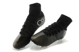 Die neueste Cristiano Ronaldo CR7 High Cut Fußball Fußball Stiefel Schuhe Cleats Real Carbon Fibre Bottom Magista Obra Schwarz / Weiß alle Größen