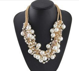 Chokers Fashion Multi Gold Chains Cross Pearl Rhinestones Choker Statement Necklaces Bijouterie For Women Dress CE1832