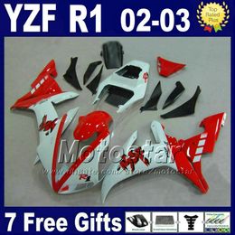 -Juego de carenados de inyección para Yamaha 2002 2003 YZF R1 partes de la bicicleta de calle blancas rojas carrocería 02 03 kits de carenado r1 R13RW