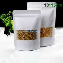 10x15cm(3.9x5.9") White Kraft Paper Stand Up Pouch Self Sealable Zipper Packing Bag Food Storage Packaging Doypack With Clear Window