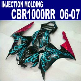 Free shipping fairing kit for HONDA Injection molding fairings CBR 1000 RR 06 07 green flames black CBR1000RR 2006 2007 motobike set BB19