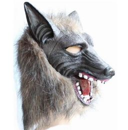 Scary Fur Latex Full Head Overhead Wolf Mask Creepy Halloween Cosplay Masquerade Fancy Dress Up Theater Adult Costume Masks props grey