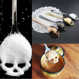 15.1*3.4*0.25cm Skull Shaped Spoon 304 Stainless Steel Coffee Spoon Dessert Ice Cream Sweets Teaspoon Stainless Food Cutlery G1209