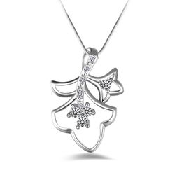 Free shipping fashion high quality 925 silver Double leaves White diamond Jewellery 925 silver necklace Valentine's Day holiday gifts hot 1666